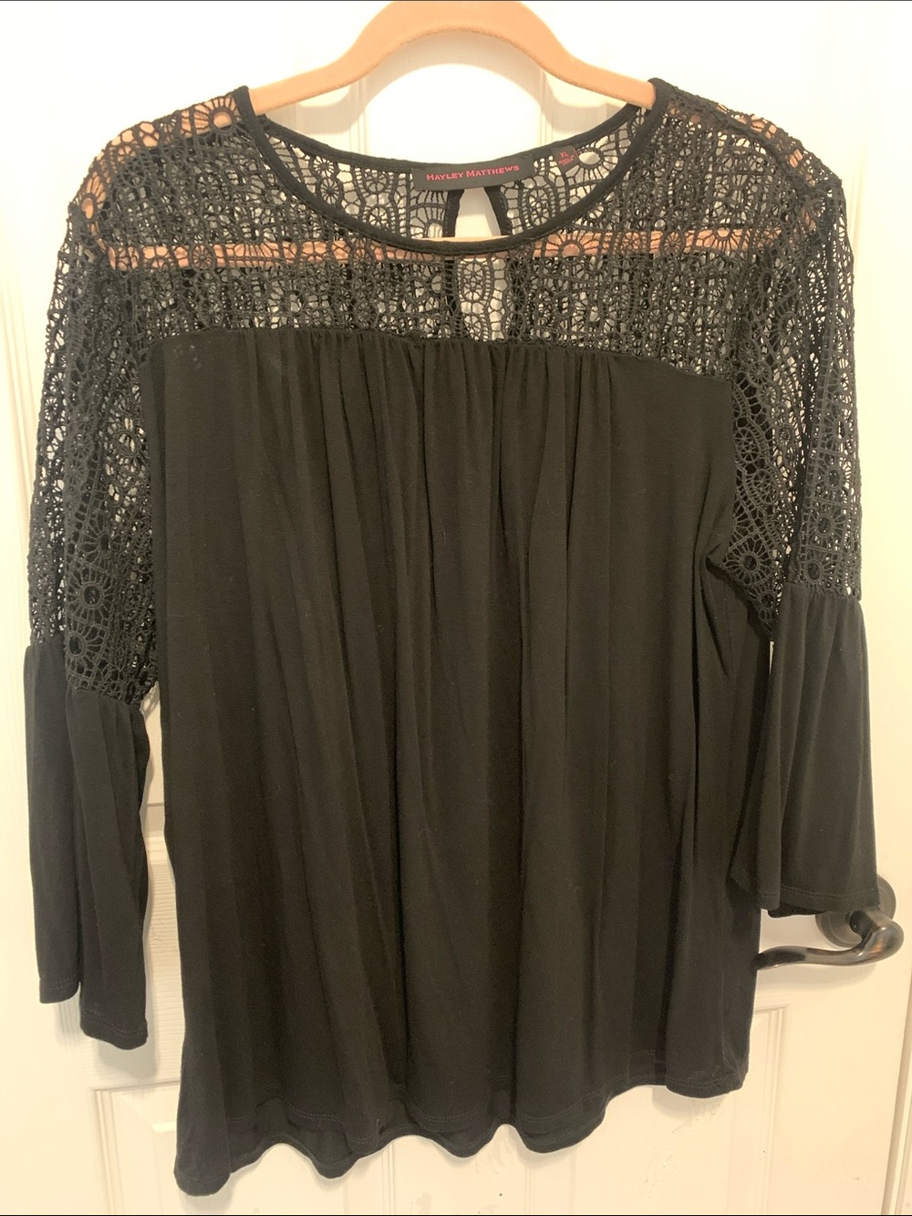 Hailey Matthews Black Crochet Yoke Long Sleeve Tunic